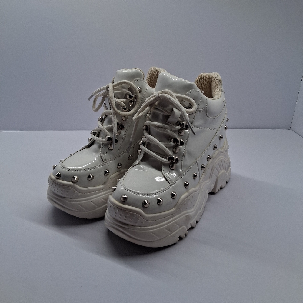 White Studded Platform Sneakers